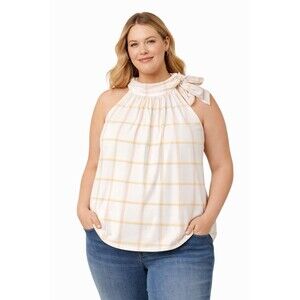 Cato White Plaid Halter Top Sleeveless Tie Neck Stretch Plus 18 20W
